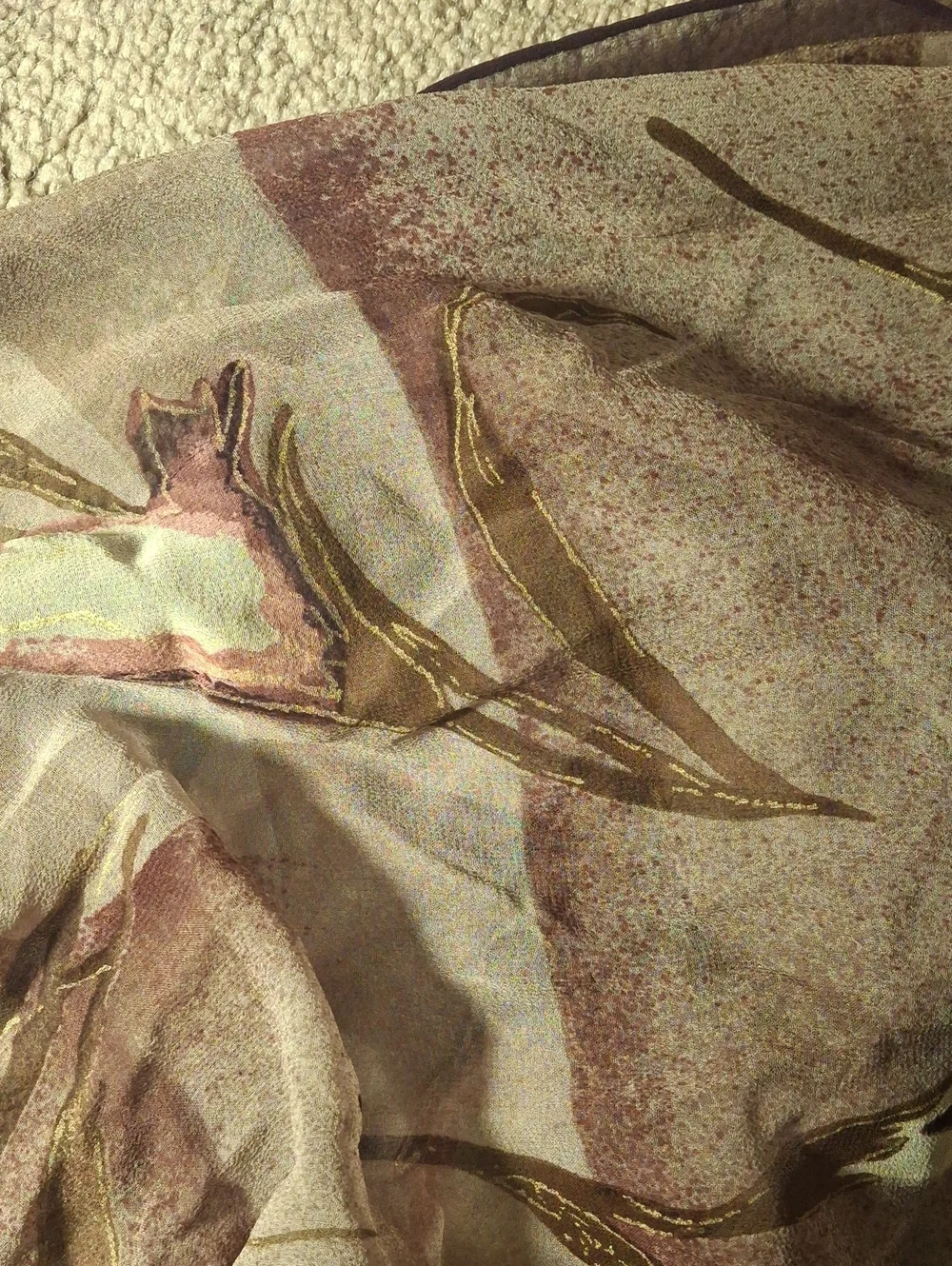 Bill Blass Sheer Floral Scarf in Mauve and Cream